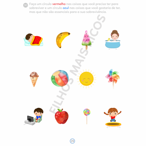 Página de atividade sobre o que queremos e o que precisamos